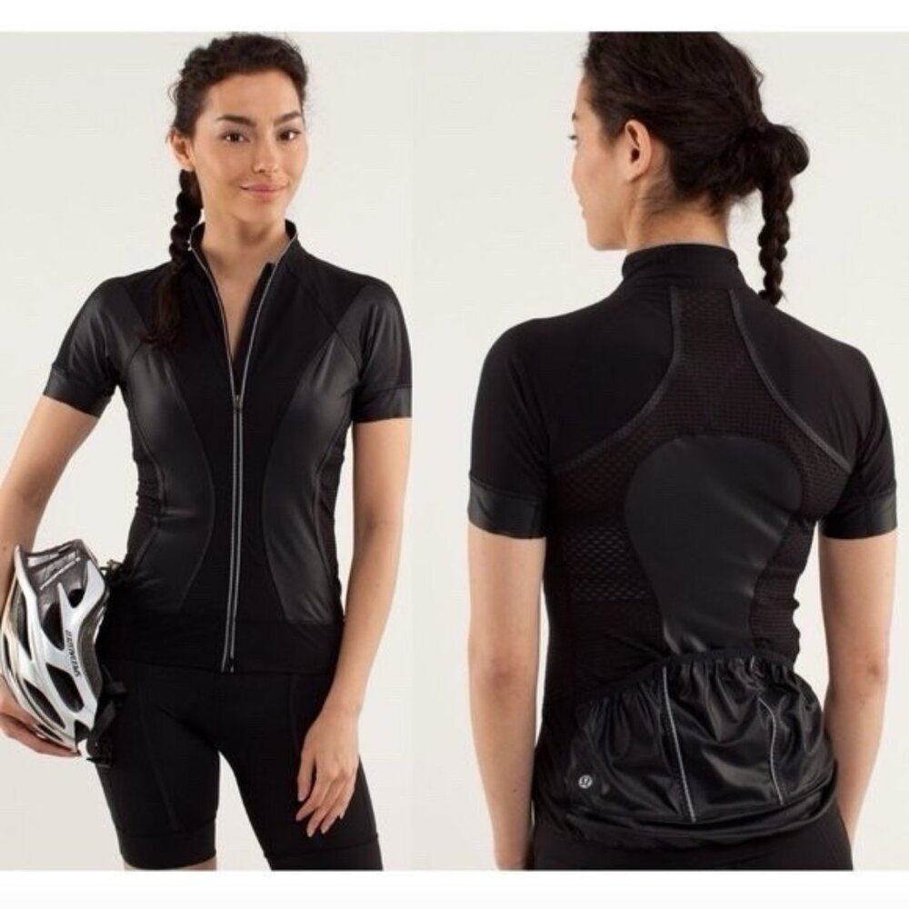 Lululemon Womens Paceline Jersey Sz 6 Black Cycling Full Zip Back Pockets Top